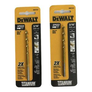 Dewalt DW1312 3/16" Titanium Coated Split Point Drill Bit 2 Packs